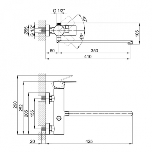 Смеситель для ванны Qtap Stenava 3245102FC