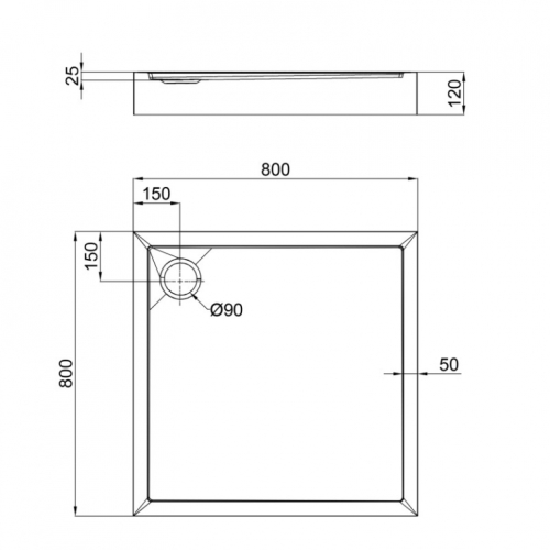 Душовий піддон Qtap Tern 309912C 80x80x12 см + сифон