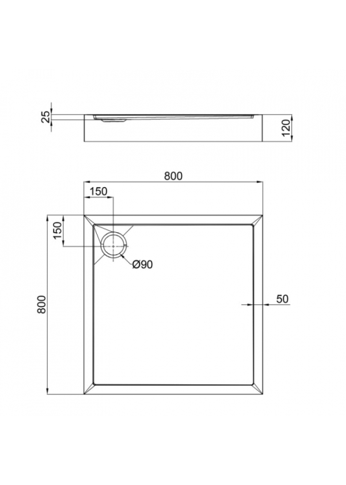 Душевой поддон Qtap Tern 309912C 80x80x12 см + сифон