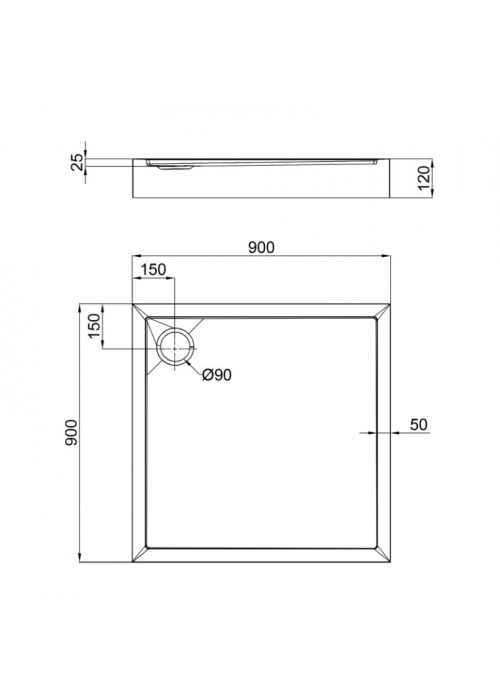 Душевой поддон Qtap Tern 309912C 90x90x12 см + сифон