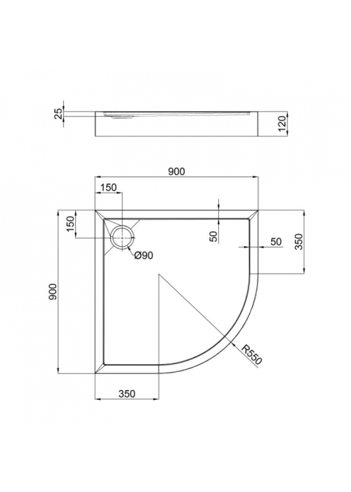 Душовий піддон Qtap Robin 309912C 90x90x12 см + сифон ROBIN309912C