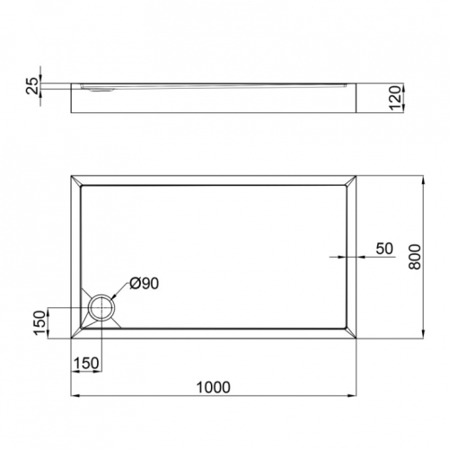 Душовий піддон Qtap Tern 301812C 100x80x12 см + сифон TERN301812C