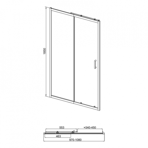 Душові двері в нішу Qtap Taurus CRM201-11.C6 97-108x185 см, скло Clear 6 мм, покриття CalcLess TAUCRM20111C6