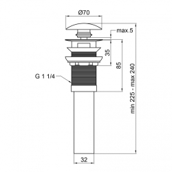 Донний клапан для раковини Qtap PU03O MATT BLACK з переливом QT066PU03OMB