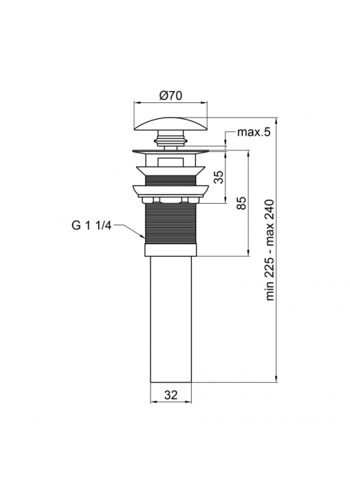 Донний клапан для раковини Qtap PU03O MATT BLACK з переливом QT066PU03OMB