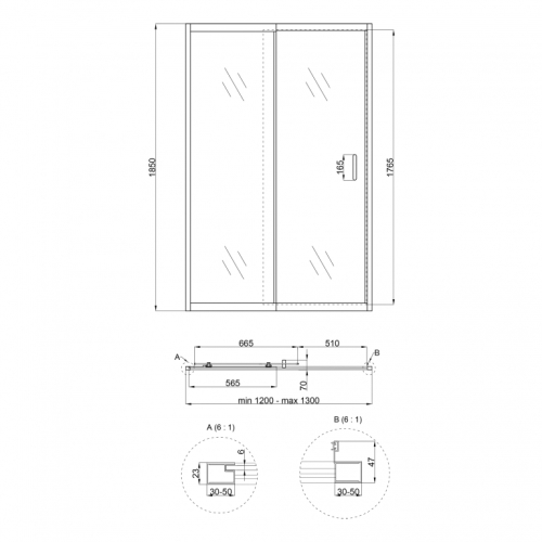 Душові двері в нішу Qtap Taurus CRM2012-13.C6 120-130x185 см, скло Clear 6 мм, покриття CalcLess TAUCRM201213C6