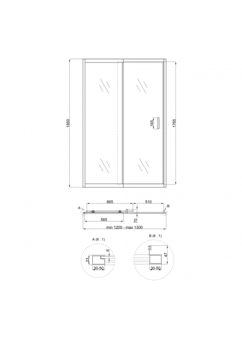 Душові двері в нішу Qtap Taurus CRM2012-13.C6 120-130x185 см, скло Clear 6 мм, покриття CalcLess TAUCRM201213C6