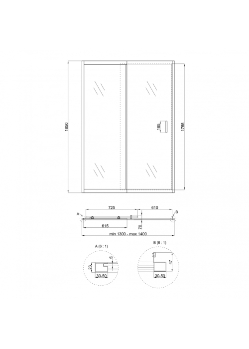 Душові двері в нішу Qtap Taurus CRM2013-14.C6 130-140x185 см, скло Clear 6 мм, покриття CalcLess TAUCRM201314C6