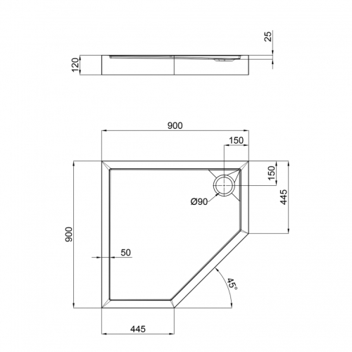 Душовий піддон Qtap Diamond 309912 90x90x12 см + сифон DIAMOND309912