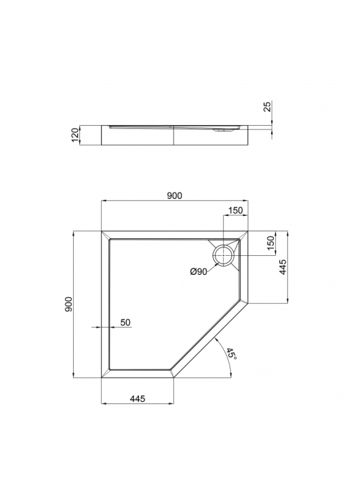 Душовий піддон Qtap Diamond 309912 90x90x12 см + сифон DIAMOND309912