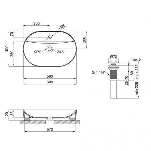 Раковина-чаша Qtap Scorpio 610x400x120 Matt black з донним клапаном (QT142203MBMB)