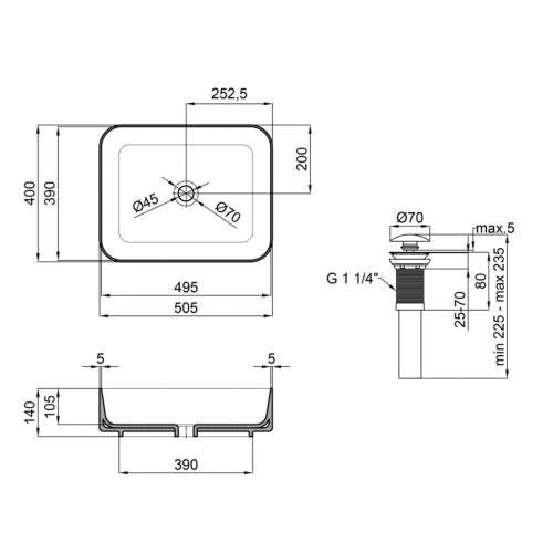 Раковина-чаша Qtap Tern 500x390x140 White з донним клапаном (QT17112195W)