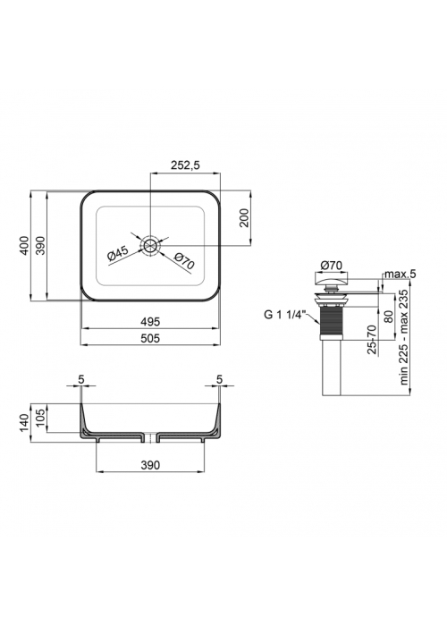 Раковина-чаша Qtap Tern 500x390x140 Matt black з донним клапаном (QT172195MBMB)