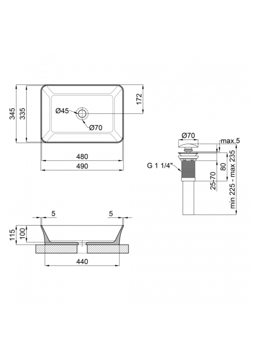 Раковина-чаша Qtap Virgo 490х350х110 Matt black з донним клапаном (QT18112261MBMB)