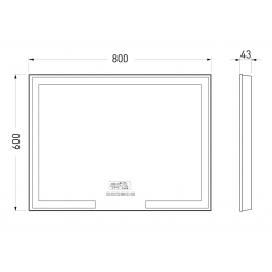 Дзеркало прямокутне Volle 80x60 см 16-14-800 з підсвічуванням, bluetooth, температура