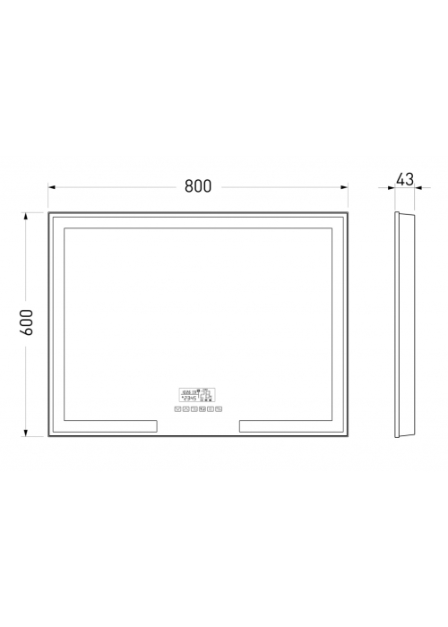 Зеркало прямоугольное Volle 80x60 см 16-14-800 с подсветкой, bluetooth, температура