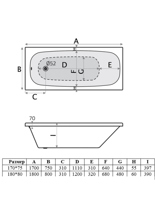 Ванна акрилова Volle Orlando 170х75 см TS-1773540