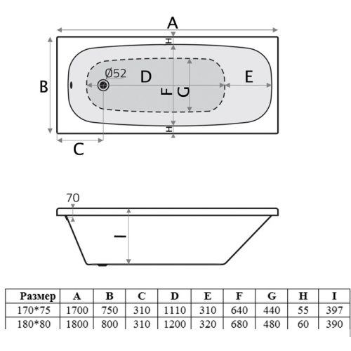 Ванна акрилова Volle Orlando 180х80 см TS-1883540