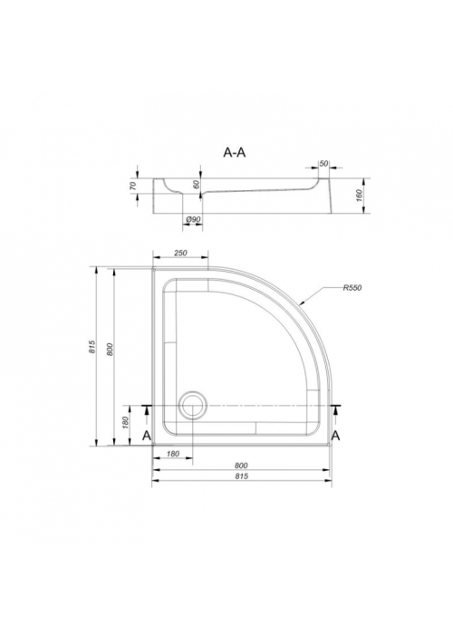 Напівкруглий душовий піддон Cersanit TAKO 80x80 S204-003