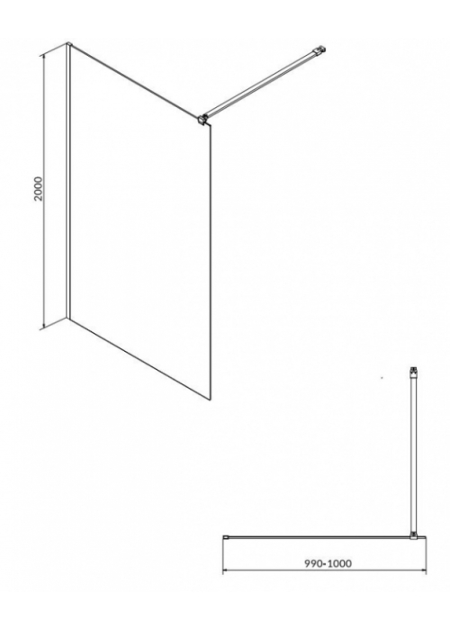 Душова стінка Cersanit WALK-IN Mille 200x100 Чорна S161-003