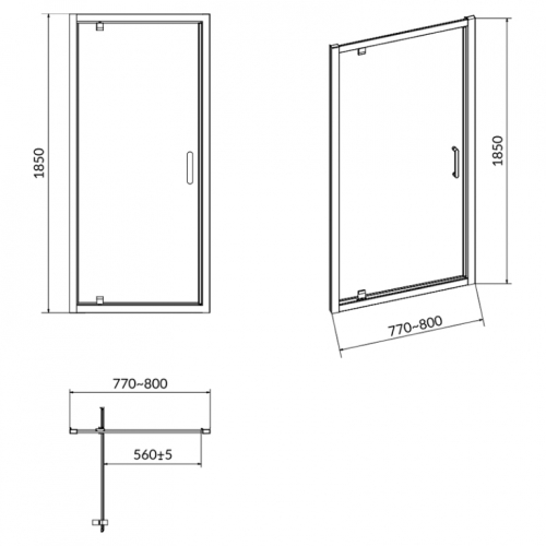 Душові двері CERSANIT Pivot Basic 80x185 см S158-001 прозоре скло