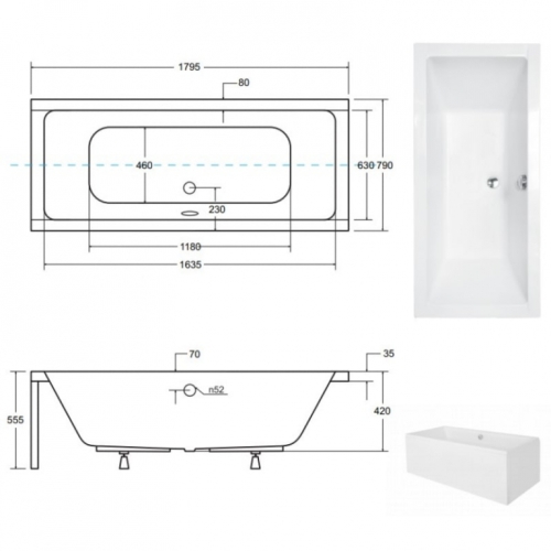 Ванна акрилова BESCO QUADRO 180х80 00000013511