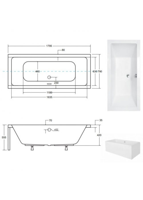 Ванна акрилова BESCO QUADRO 180х80 00000013511