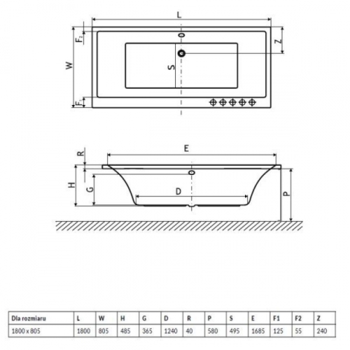 Ванна акрилова RADAWAY ARIDEA Lux 200x90 (WA1-24-200x090US) + ніжки (NWE-68) + сифон R135L