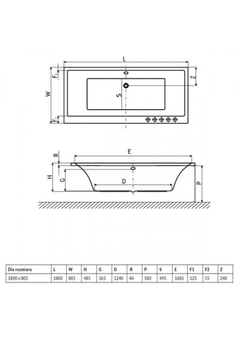 Ванна акрилова RADAWAY ARIDEA Lux 200x90 (WA1-24-200x090US) + ніжки (NWE-68) + сифон R135L