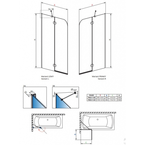 Шторка для ванни RADAWAY Torrenta PND II 100 12011202-101L ліва