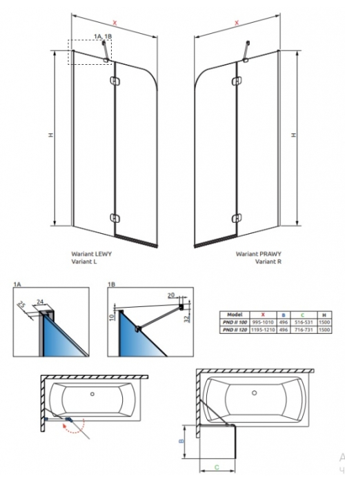 Шторка для ванны RADAWAY Torrenta PND II 100 12011202-101L левая