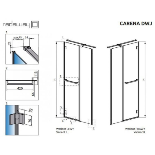 Душові двері Radaway Carena DWJ 1200Rx1950 хром/прозоре скло 34332-01-01NR