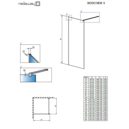Душова перегородка Radaway Modo II New 500x2000 хром/прозоре скло 389054-01-01