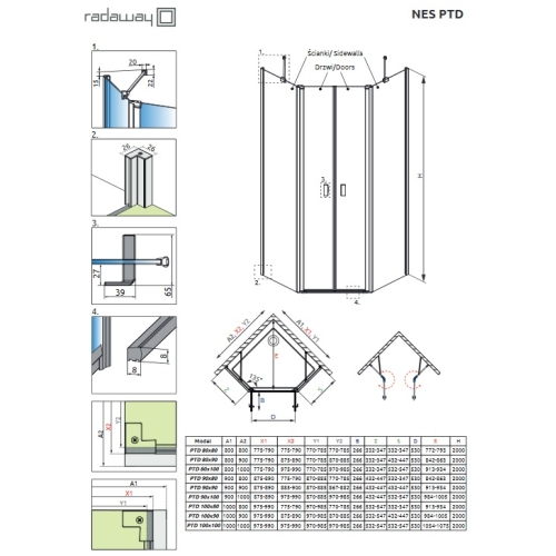 Душові двері Radaway NES PTD 288x2000 хром/прозоре скло 10051000-01-01