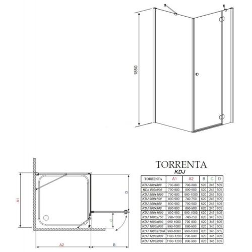 Душевая кабина Radaway Torrenta KDJ 900Lx900x1850 хром/графит 32202-01-05NL