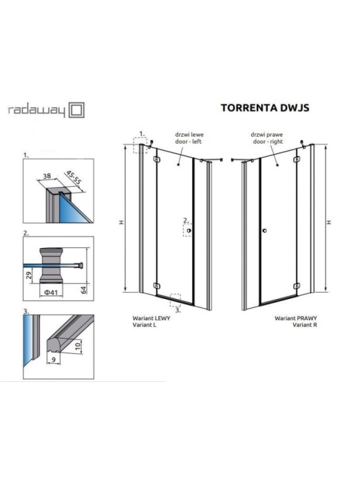 Душові двері Radaway Torrenta DWJS G812Rx1850 хром/прозоре скло 320812-01-01R