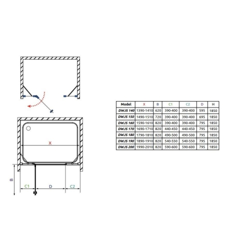 Душові двері Radaway Torrenta DWJS G812Rx1850 хром/прозоре скло 320812-01-01R