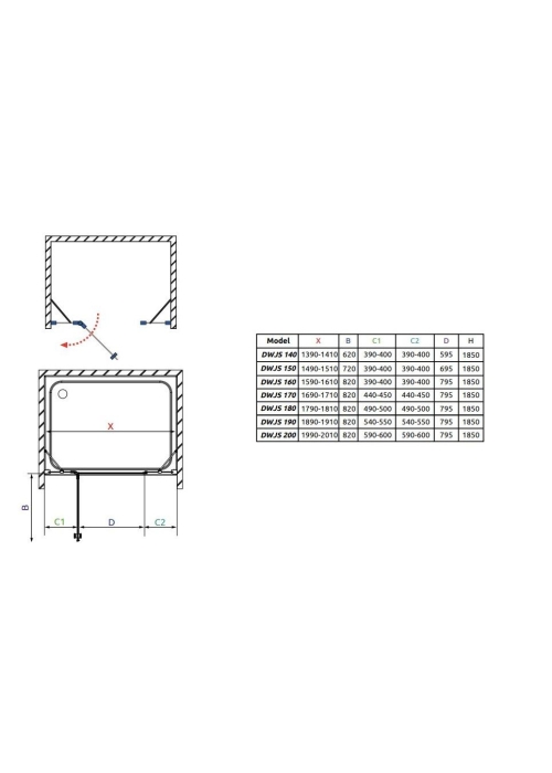 Душові двері Radaway Torrenta DWJS G812Rx1850 хром/прозоре скло 320812-01-01R