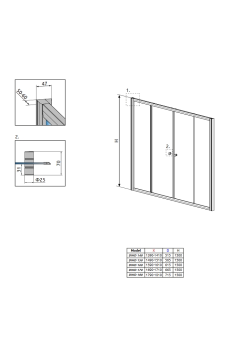 Шторка для ванни Radaway Vesta DWD 1700x1500 хром/фабрик 203170-06