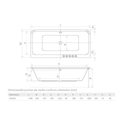 Ванна акриловая Radaway Arania 180x85 с ножками и сифоном WA1-46-180x085US