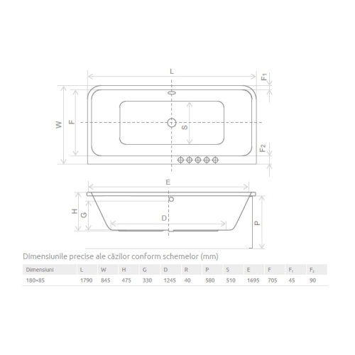 Ванна акрилова Radaway Arania 180x85 з ніжками та сифоном WA1-46-180x085US