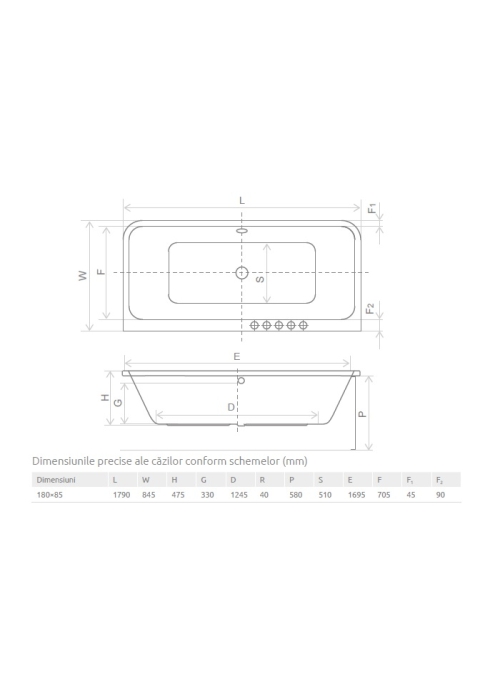 Ванна акриловая Radaway Arania 180x85 с ножками и сифоном WA1-46-180x085US