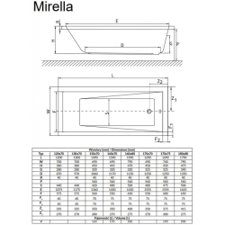 Ванна акрилова Radaway Mirella 140x70 см з ніжками та сифоном WA1-48-140x070S