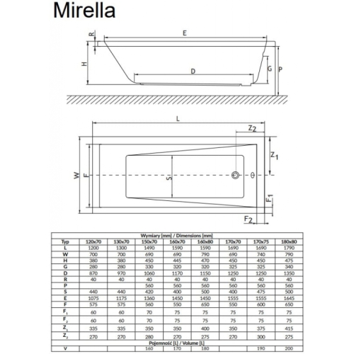 Ванна акрилова Radaway Mirella 140x70 см з ніжками та сифоном WA1-48-140x070S