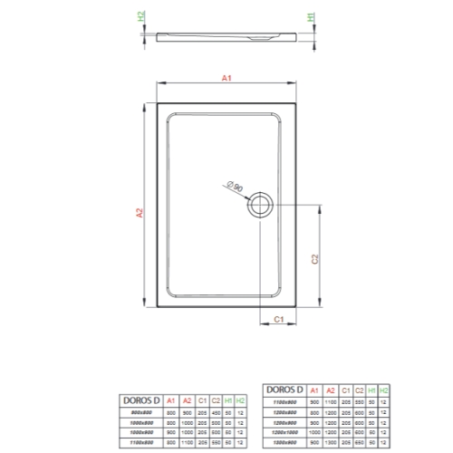 Душовий піддон Radaway Doros D 1000x900x50 білий SDRD1090-01