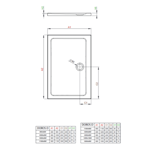 Душовий піддон Radaway Doros D 1100x900x50 білий SDRD1190-01