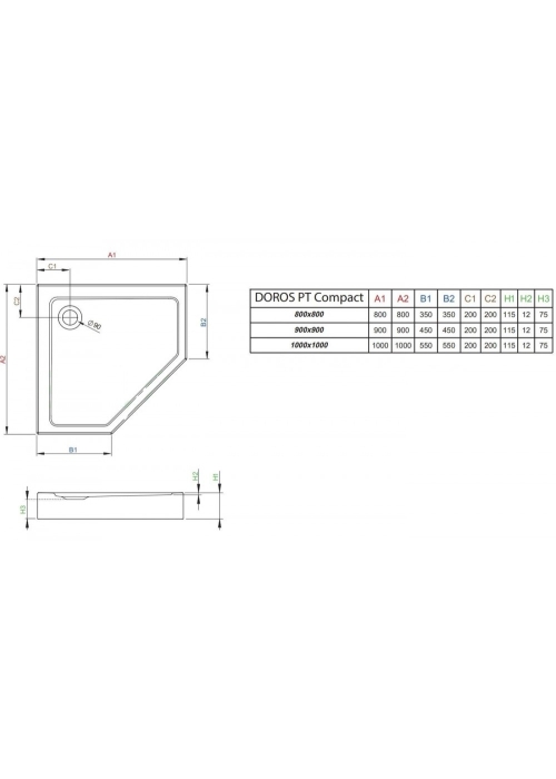 Душевой поддон Radaway Doros PT Compact 900x900x115 белый SDRPTP9090-05-04S