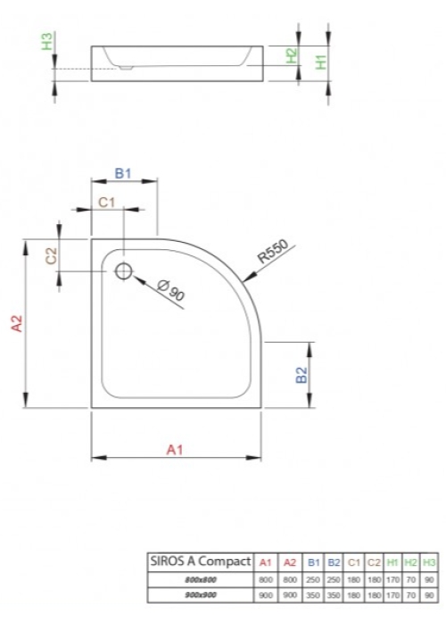 Душовий піддон Radaway Siros A Compact 900x900x170 білий SBA9917-2