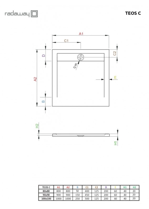 Душовий піддон Radaway Teos З 900x900x40 білий HTC9090-04