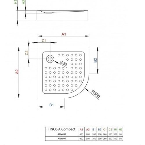 Душовий піддон Radaway Tinos A Compact 800x800x160 білий S4TIA8080-08